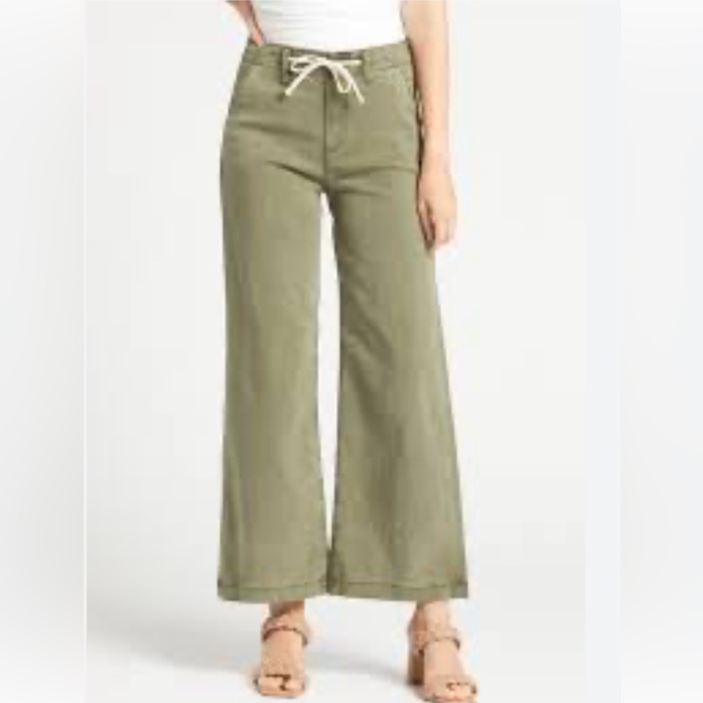 NWT Paige Carly Wide Leg Waistband tie Jeans, Size 30 Color Vintage Smoky Green